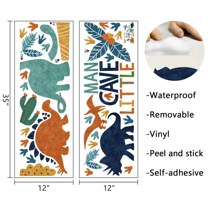 Mfault Boys Dinosaur Footprints Little Man Cave Wall Decals Stickers  Peel Stick Dino Paw Print Nursery Decorations Baby Bedroom Playroom Art  Watercolor Blue Coconut Trees Cactus Kids Room Decor Gift - Image 2